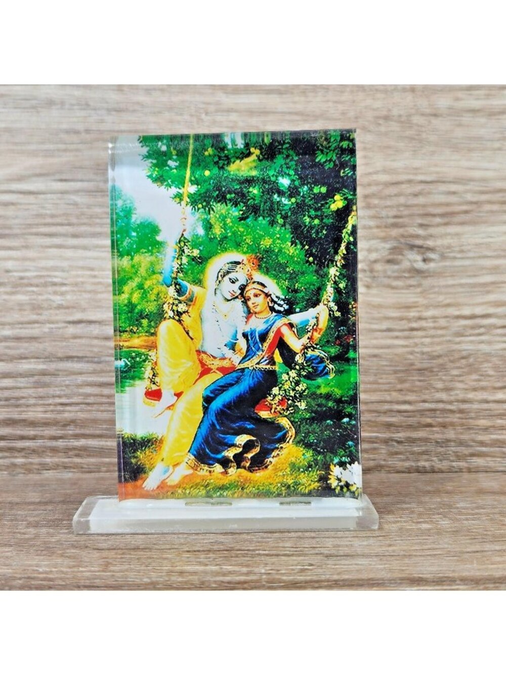 Radha Krishna Swing Standing Acrylic Photo Devotional Home Room Altar Temple